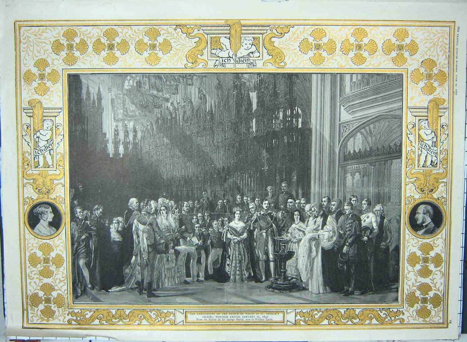 Old Antique Print 1842 Christening Prince Wales George'S Chapel Windsor 19th