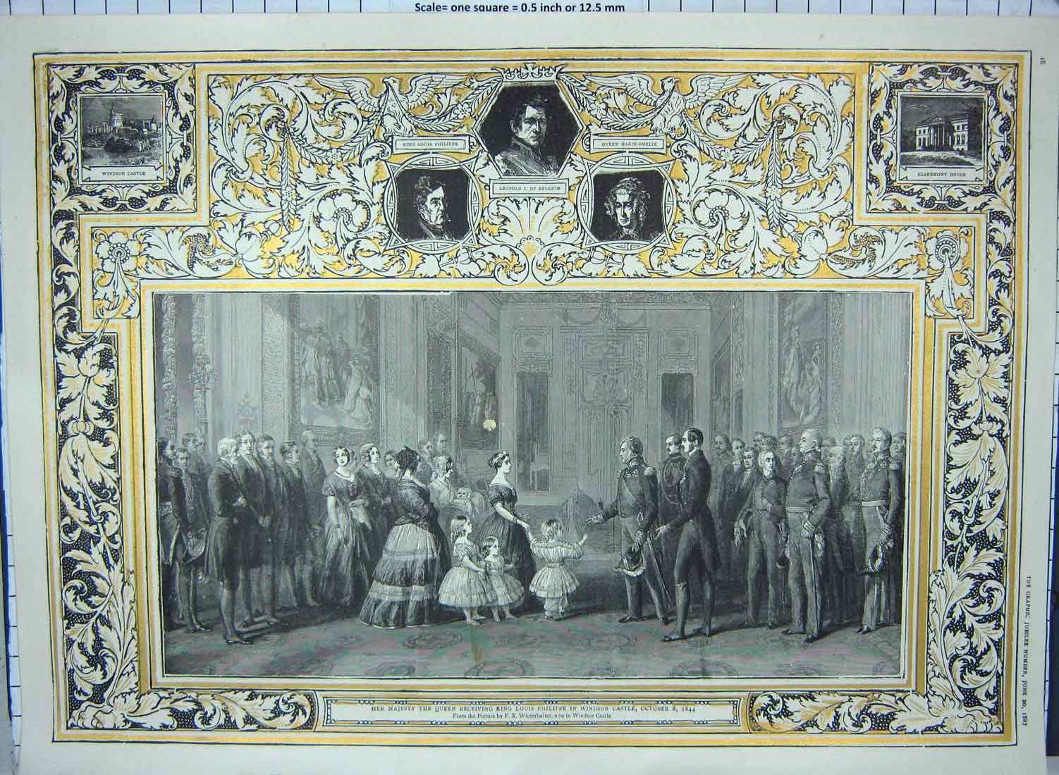 Old Antique Print 1887 Queen King Louis Philippe Windsor Castle Belgium 19th