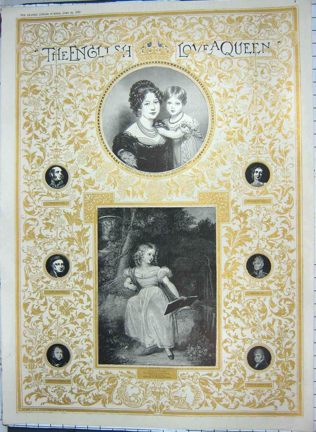 Original Old Antique Print 1887 Princess Victoria Duke Cambridge Duchess Kent