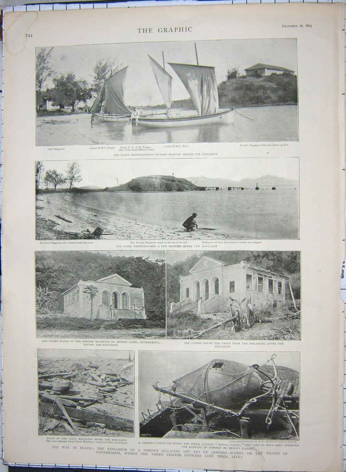 Old Antique Print 1893 War Brazil Cutter Racer Matozo Chamber Commerce 19th