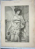 Antique Old Print 1898 Beautiful Woman Fountain University Boat Race Crew 19th