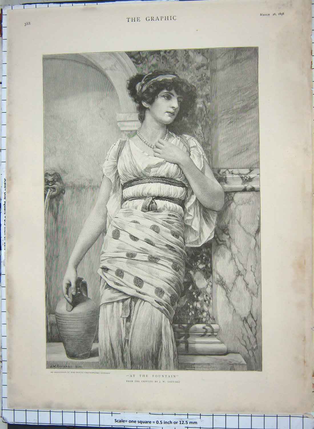 Antique Old Print 1898 Beautiful Woman Fountain University Boat Race Crew 19th