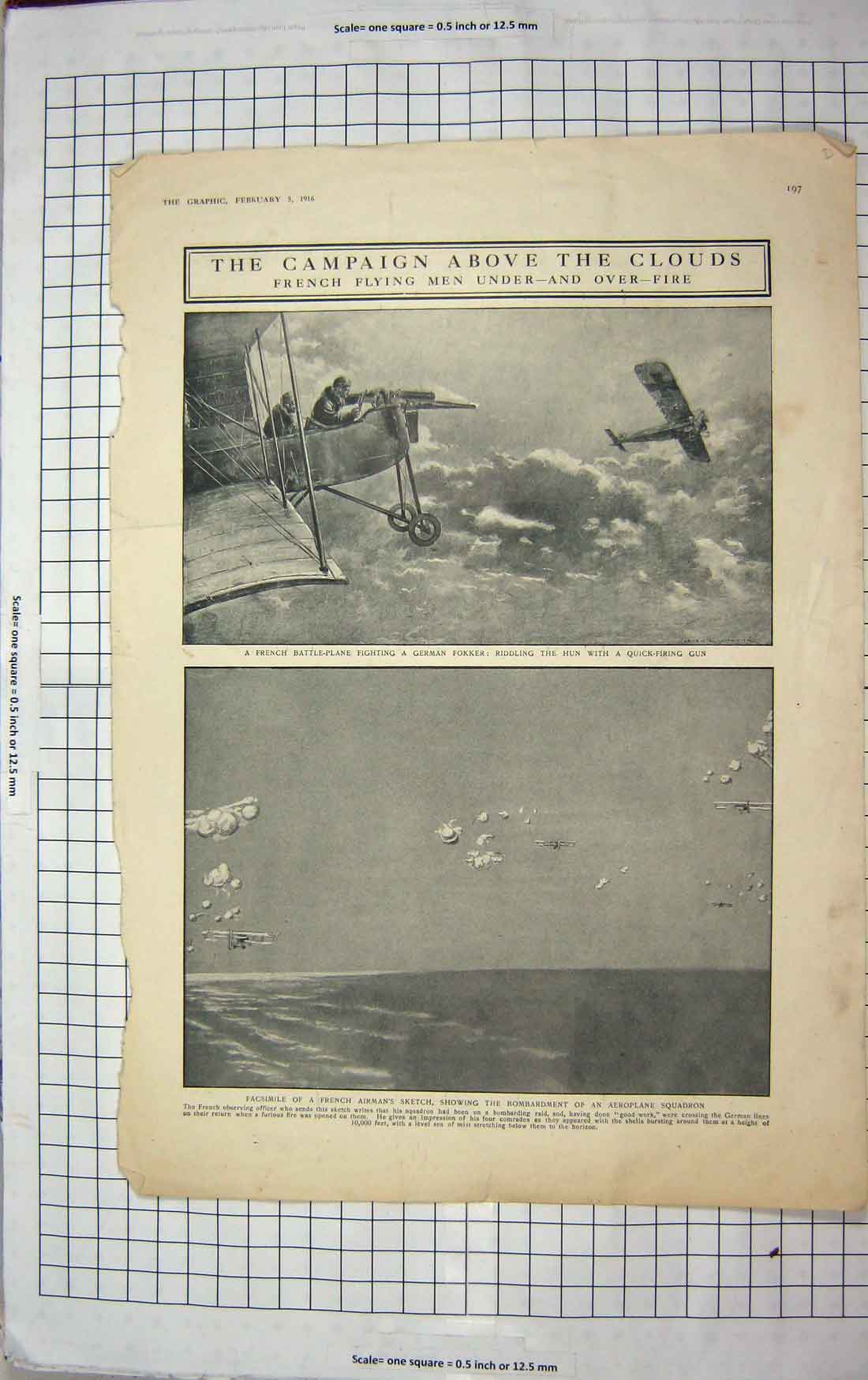 Original Old Antique Print 1916 French Battle Plane German Fokker Aeroplane War