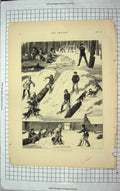 Original Old Antique Print 1877 Manitoba Life Husky Dogs Sledging Snow Winter