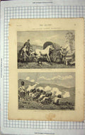 Original Old Antique Print 1875 Camp Forge 78Th Highlanders Siers War Horse