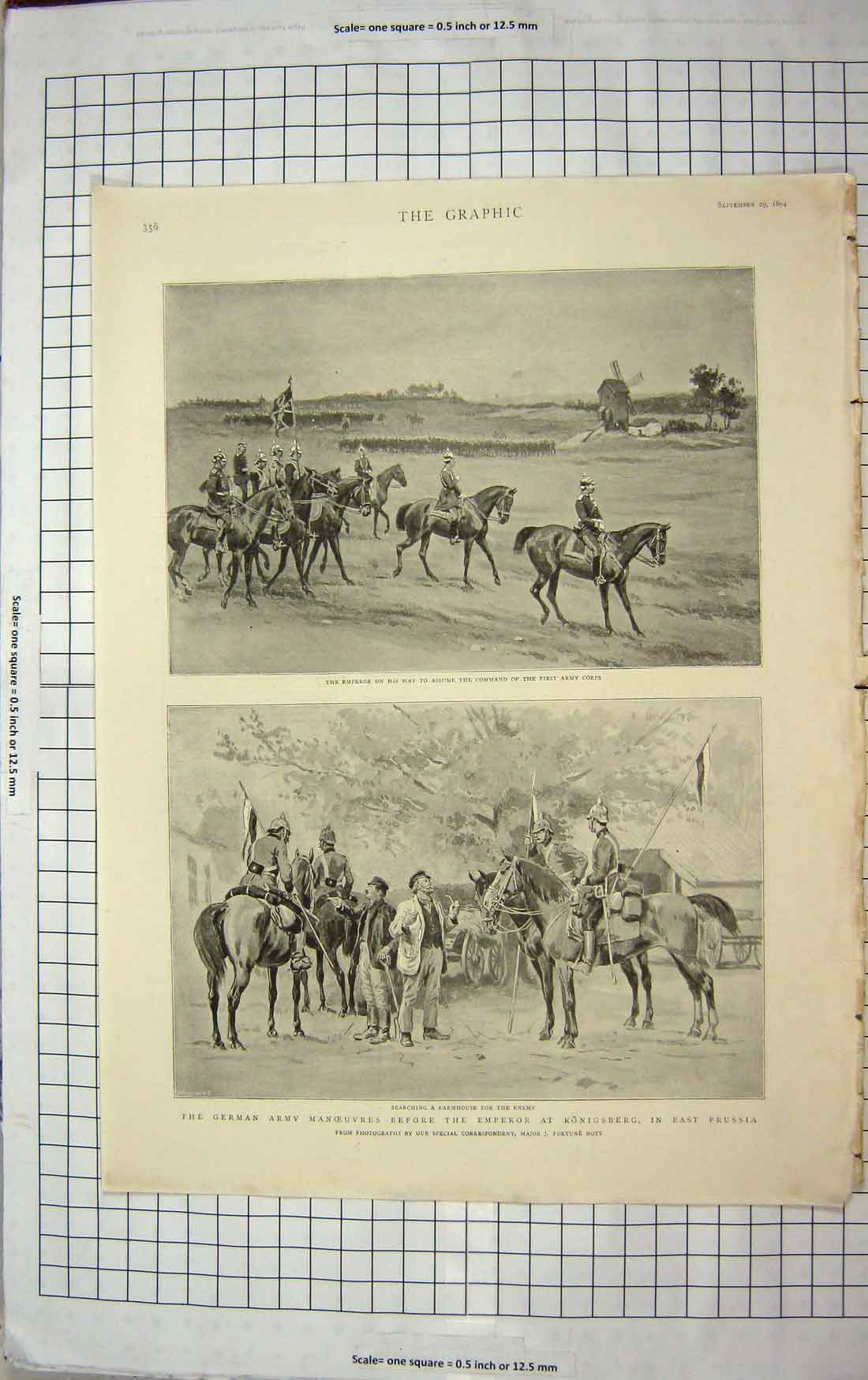 Original Old Antique Print 1894 German Army Emperor Konisberg Prussia Siers