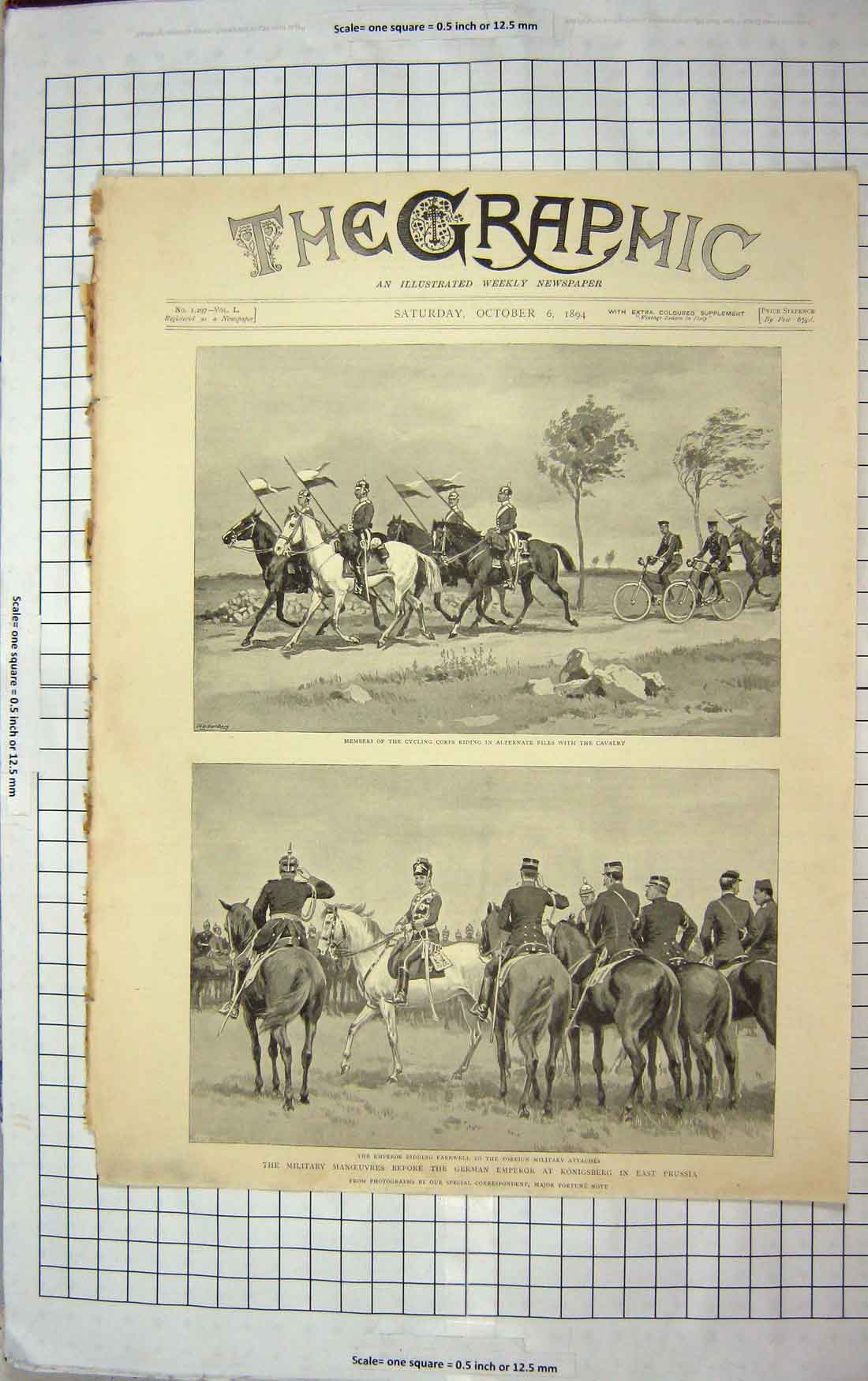 Original Old Antique Print 1894 Military German Emperor Konigsberg Prussia War