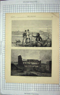 Original Old Antique Print 1872 Rome English Men Hunters Sport Coliseum Ruins