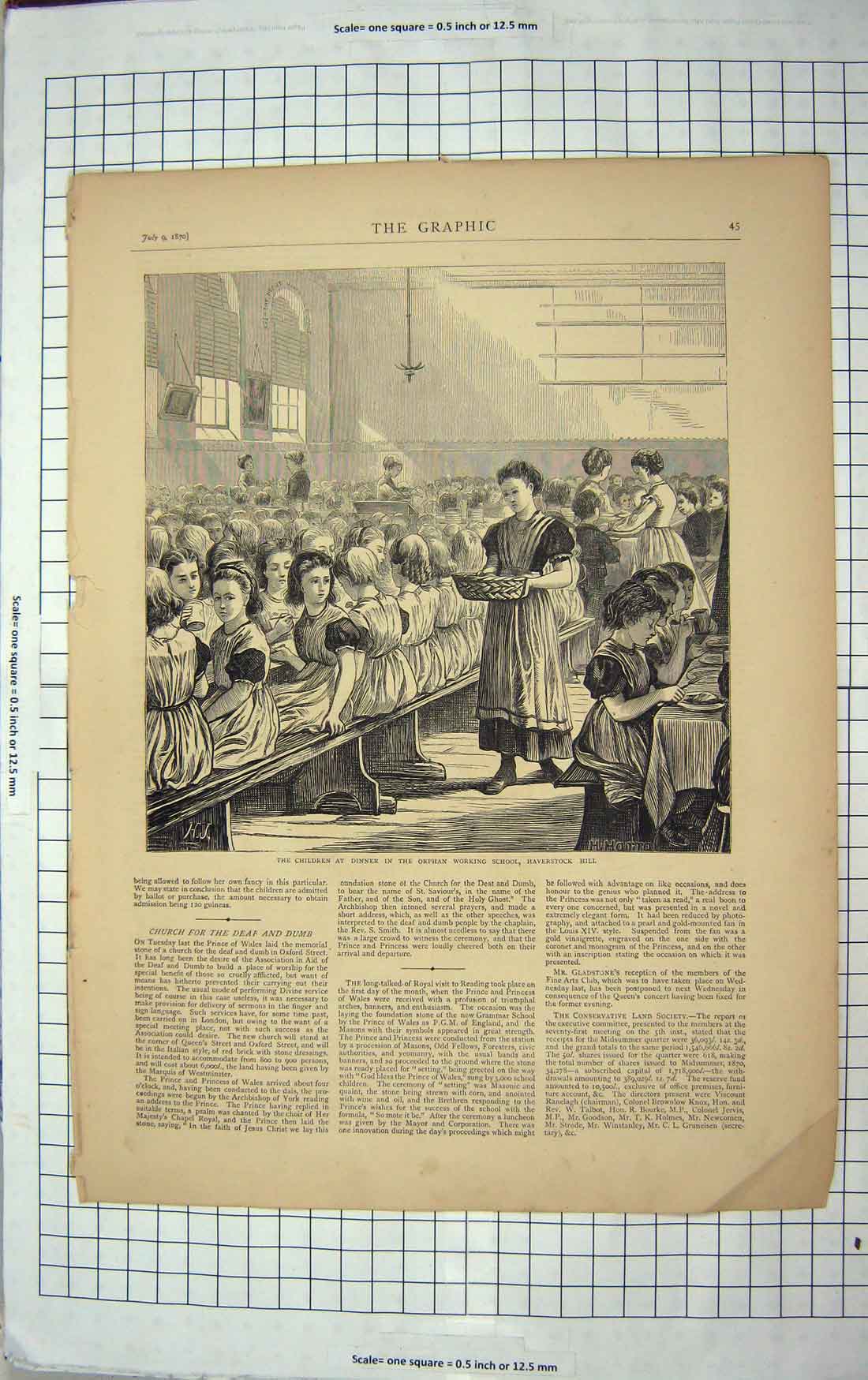 Antique Old Print *3718 1870 Children Dinner Orphan Working School Haverstock