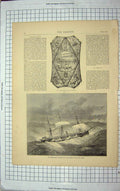 Original Old Antique Print 1870 Elkington Challenge Shield Turret Ship Captain