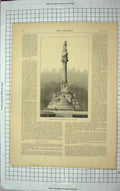 Original Old Antique Print 1870 Triumphal Monument Rio De Janeiro South America