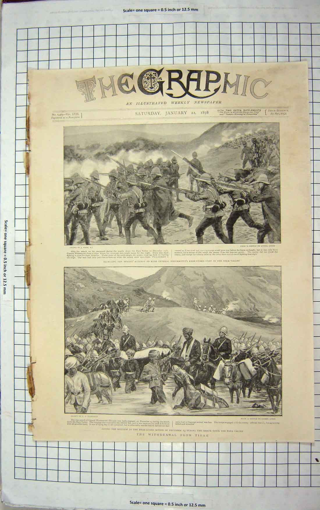 Original Old Antique Print 1898 War Scene Withdrawal Tirah Bara Westmacott Army