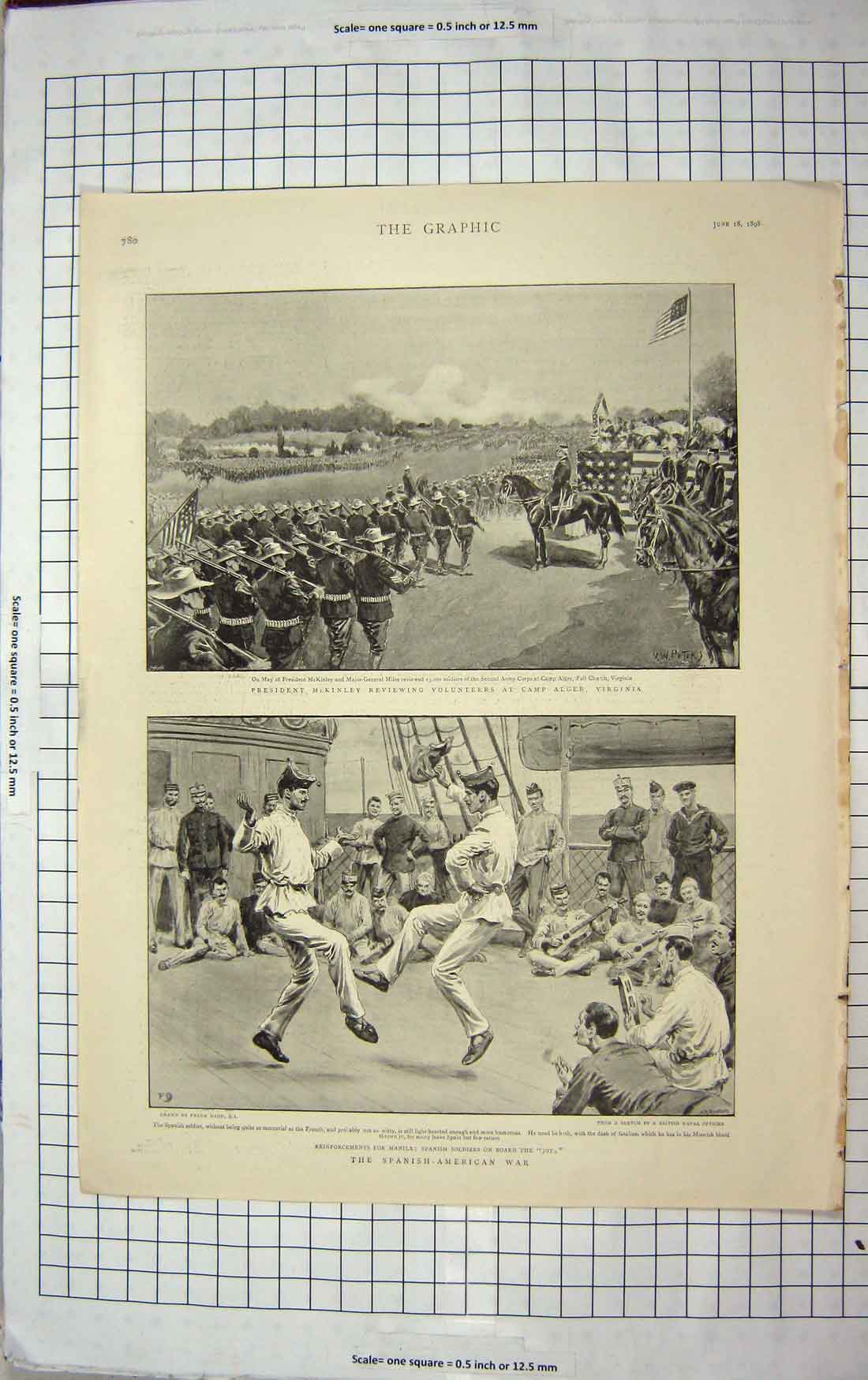 Old Antique Print 1898 Spanish Americ War Jota Ship Mckinley Miles Alger 19th