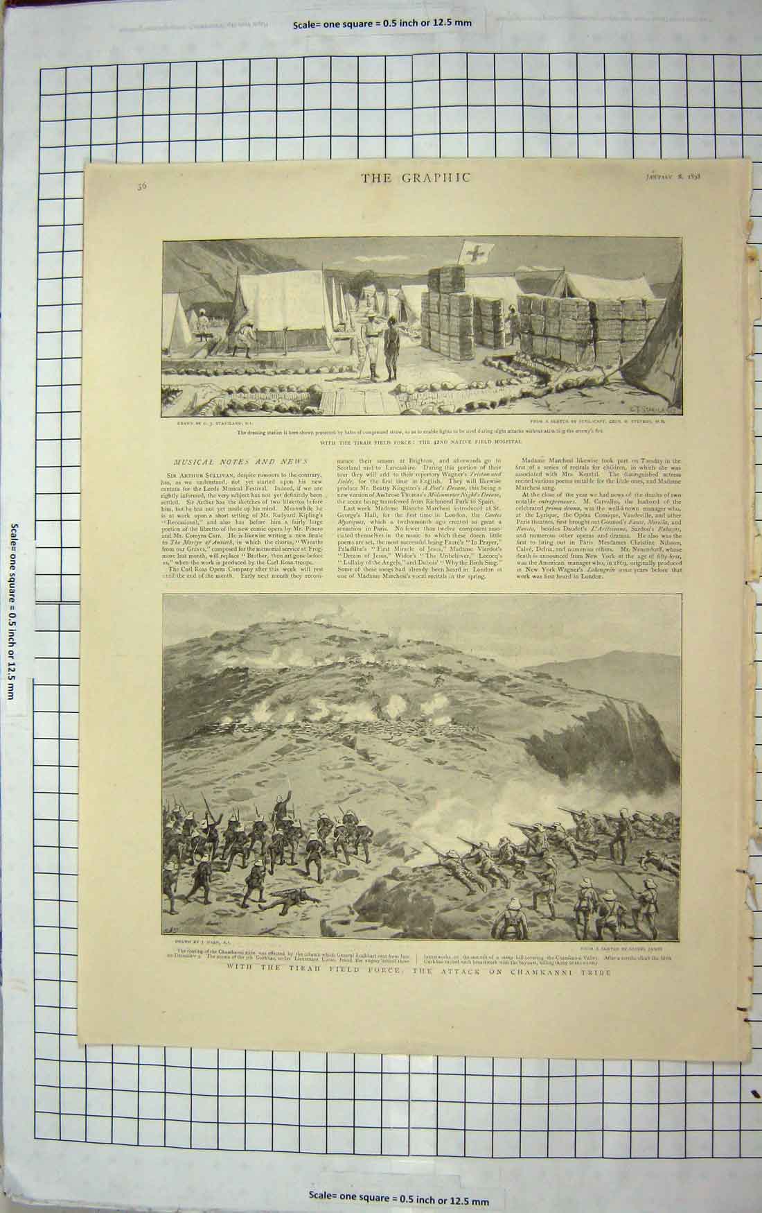 Original Old Antique Print 1898 Tirah Field Force Hospital Chamkanni Tribe War