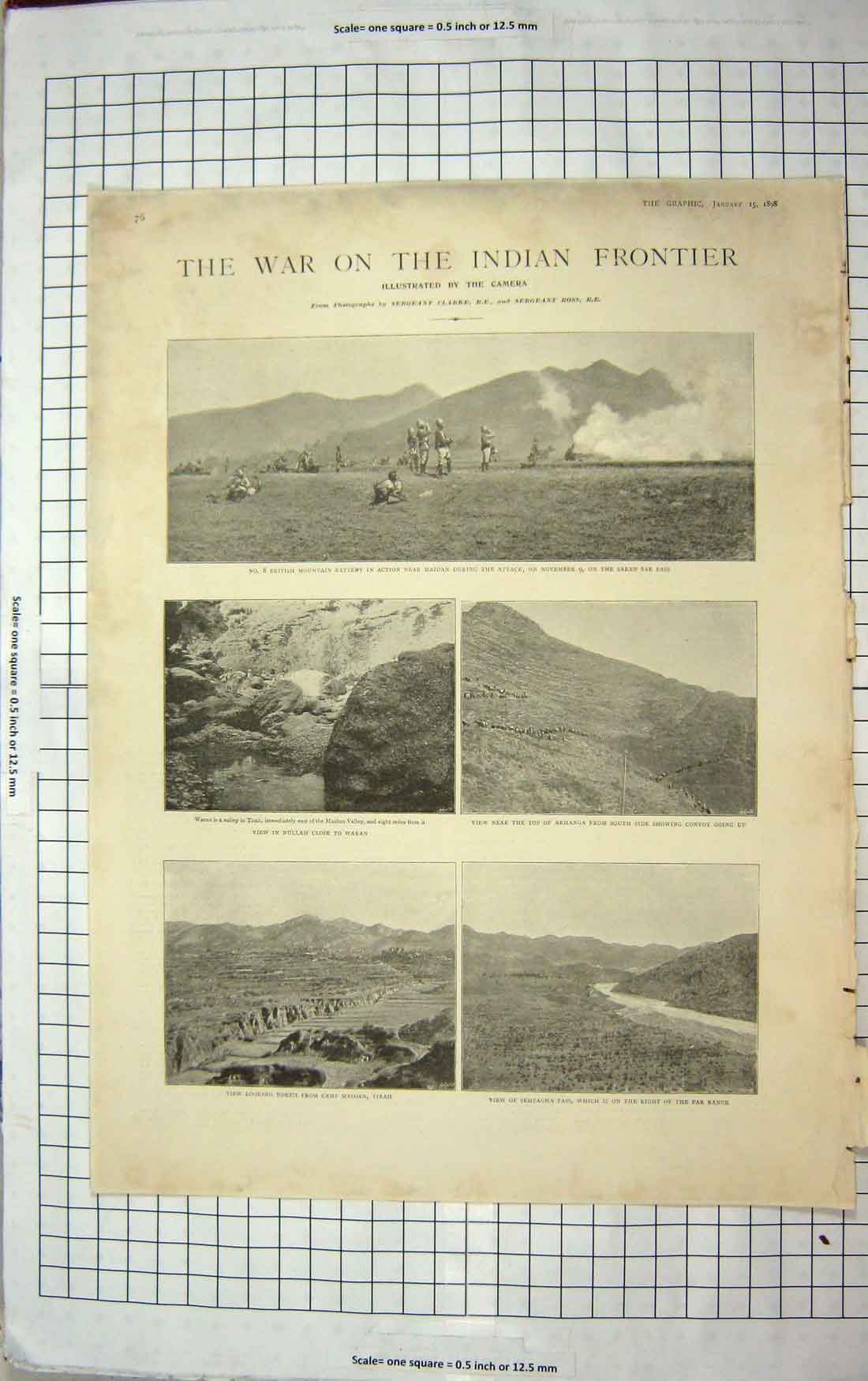 Old Antique Print 1898 War Indian Frontier Nullah Arhanga Sempagha Pass 19th