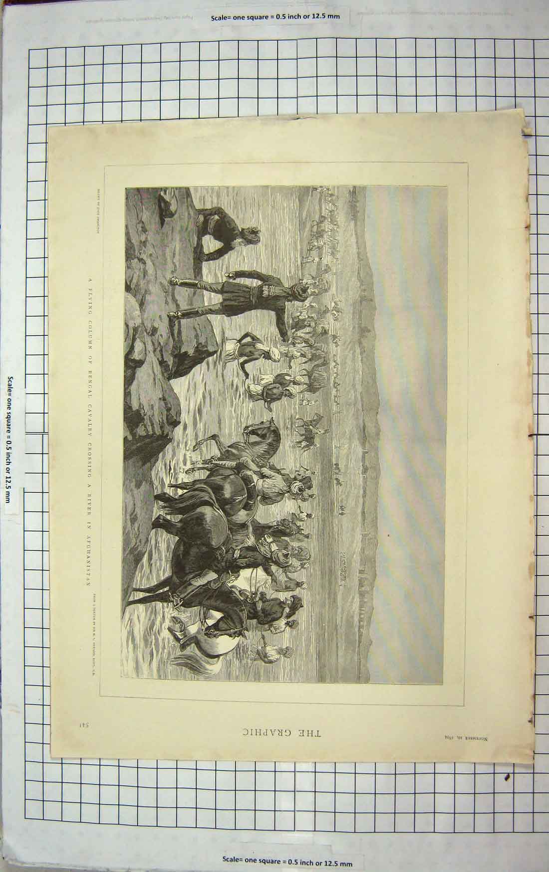 Original Old Antique Print 1894 Flying Column Bengal Cavalry River Afghanistan