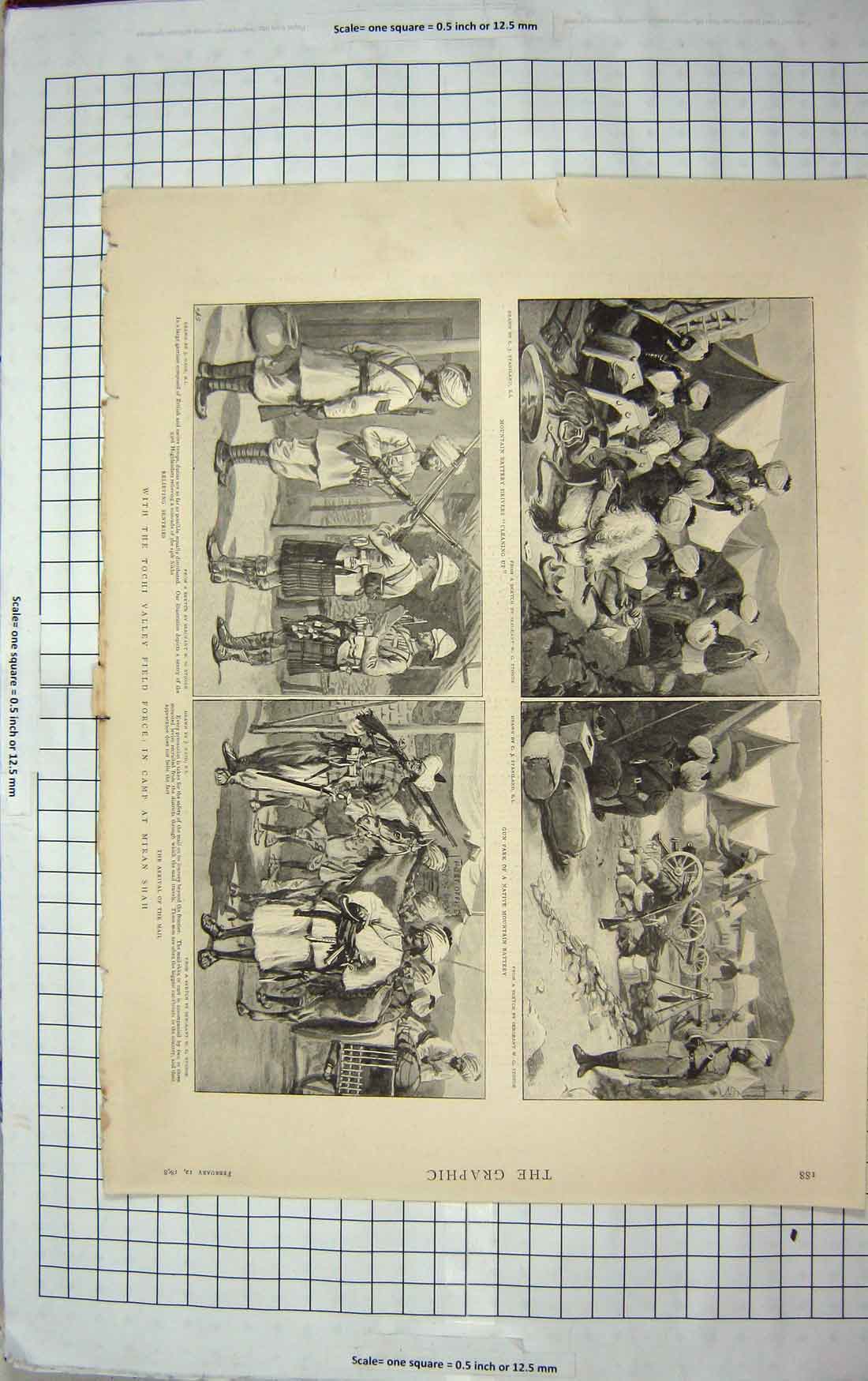 Original Old Antique Print 1898 Tochi Valley Field Force Camp Miran Shah Siers