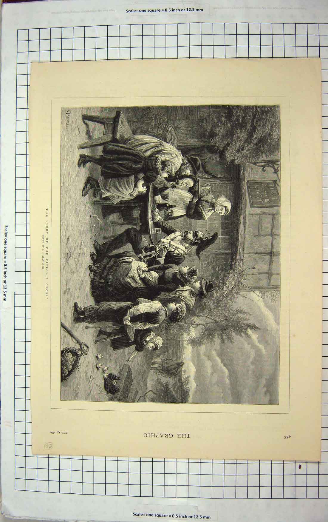 Original Old Antique Print 1880 Staniland Fine Art Victoria Cross Sier Family