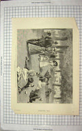 Original Old Antique Print 1891 Scene Hampton Court Grounds London Sunday 19th