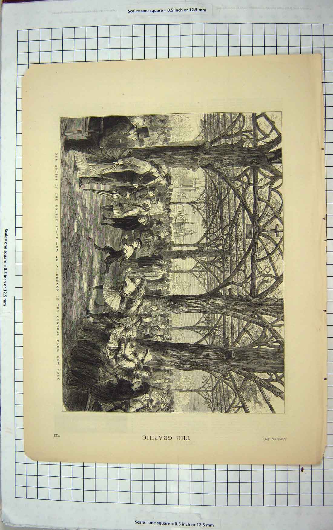 Old Antique Print 1877 United States America Scene Central Park New York 19th