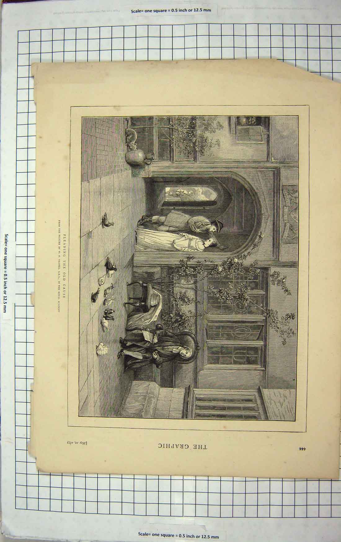 Original Old Antique Print 1873 Yeames Fine Art Lady Man Romance House Gate