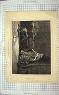 Original Old Antique Print 1877 Dollman Fine Art Man Robes Dagger Letter Dogs