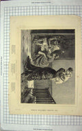 Original Old Antique Print 1876 Fine Art Family House Scene Children Victorian
