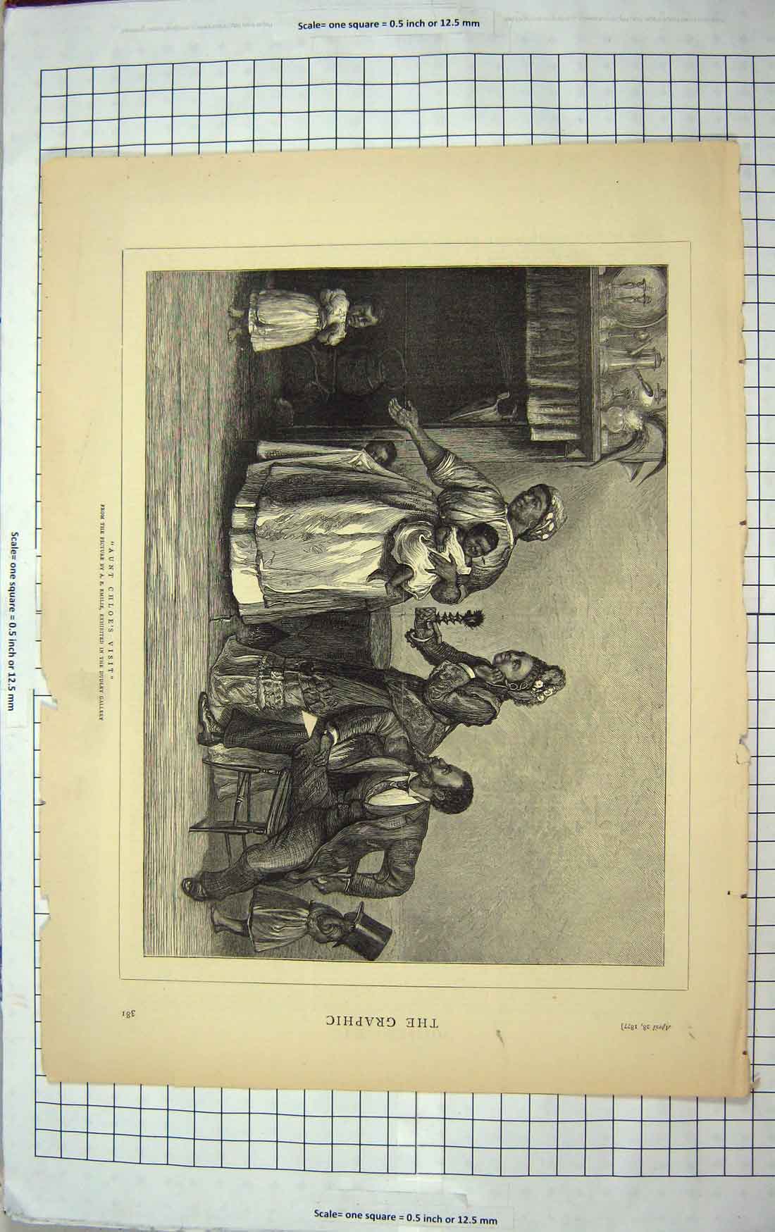 Original Old Antique Print 1877 Emslie Fine Art Black People Aunt Chloe'S Visit