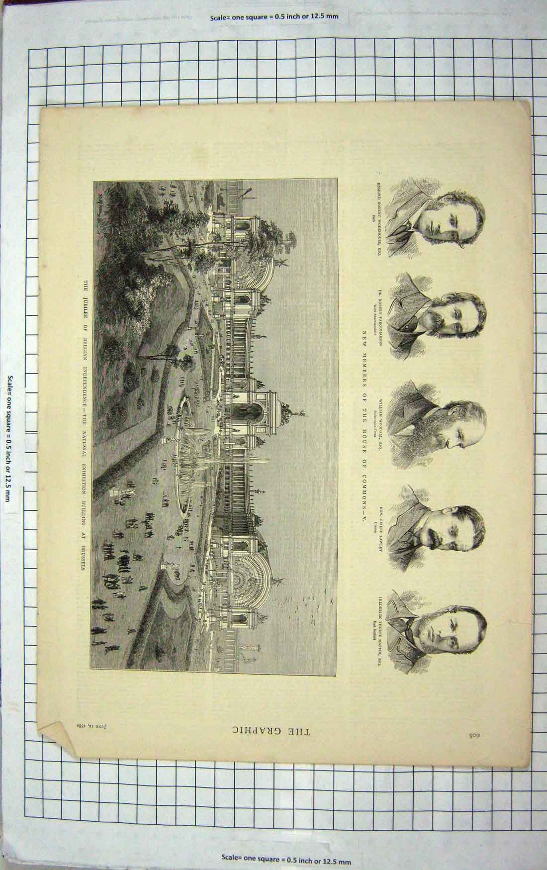 Old Antique Print 1880 Exhibition Building Brussels Commons Lawley Mappin 19th