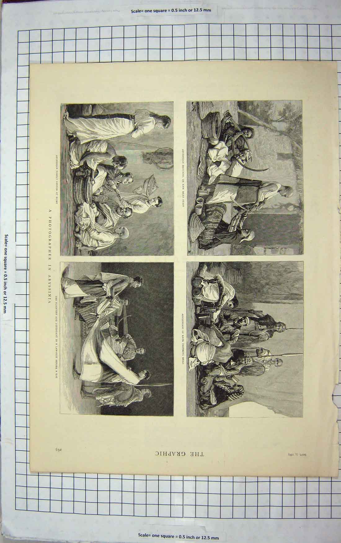 Original Old Antique Print 1885 Abyssinia Broundo Raw Meat Feats Rank Mead 19th