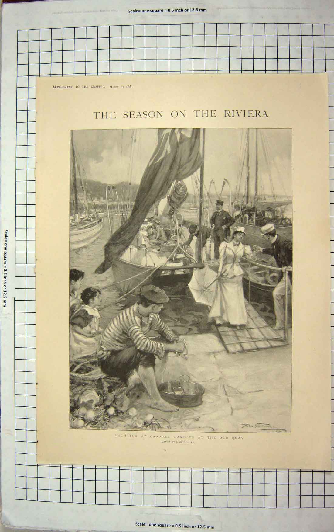 Old Antique Print 1898 Yachting Cannes France Riviera Albert Edward Pier 19th