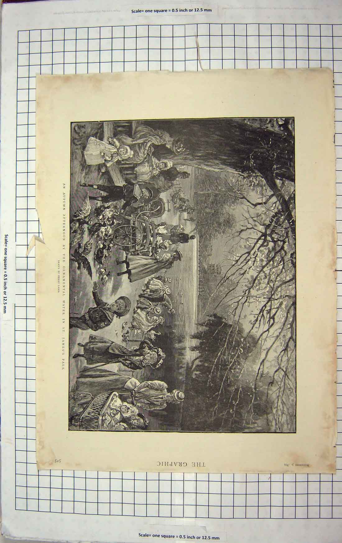 Old Antique Print 1894 Ornamental Water Pond St. James Park Thorneycroft 19th