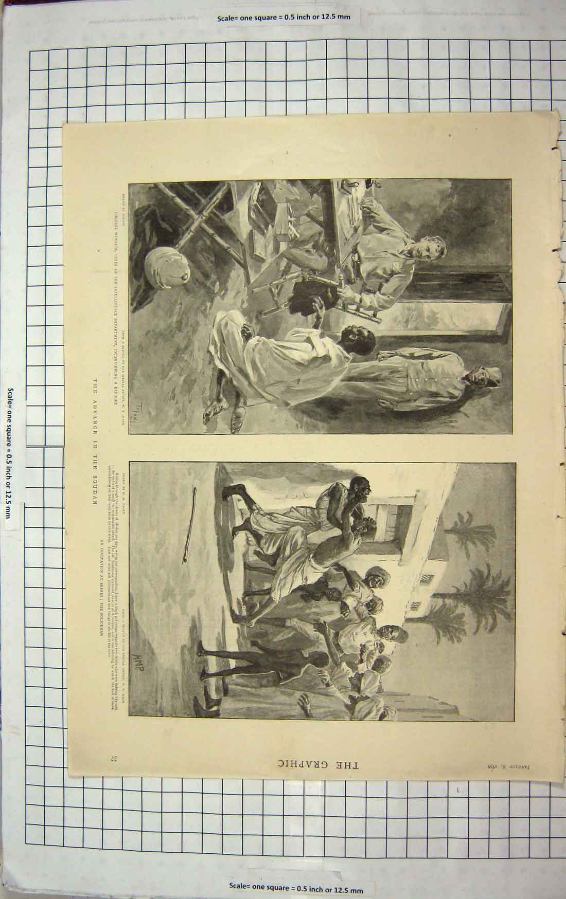 Original Old Antique Print 1898 War Soudan Wingat Policeman Linton Chatsworth