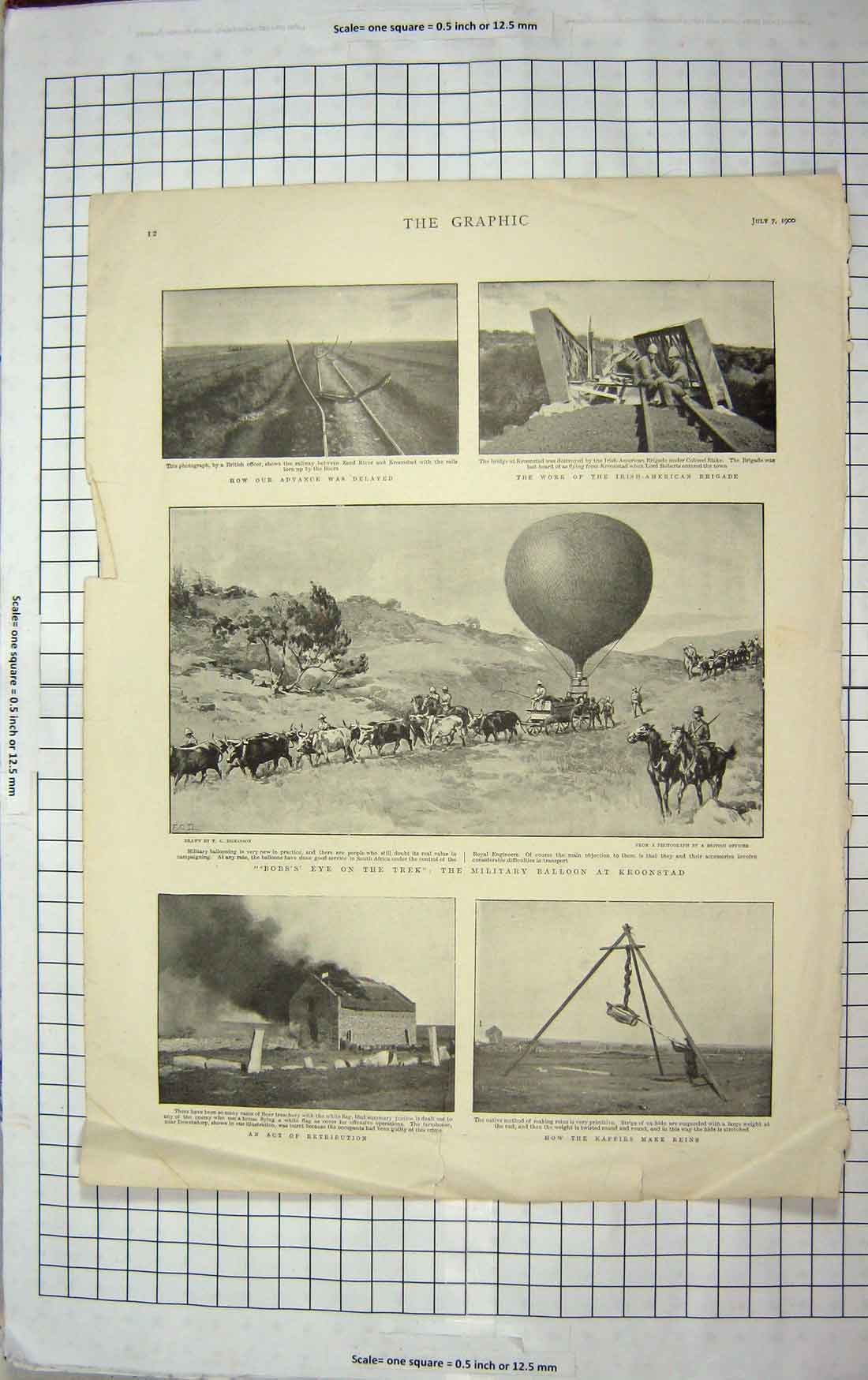 Antique Old Print 1900 Bob'S Eye Balloon Kroonstad Kaffirs Ladies Fashion 20th