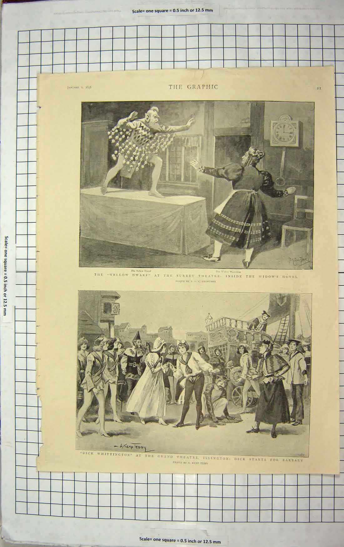 Old Antique Print 1898 Whittington Theatre Islington Surrey Bombay Army 19th