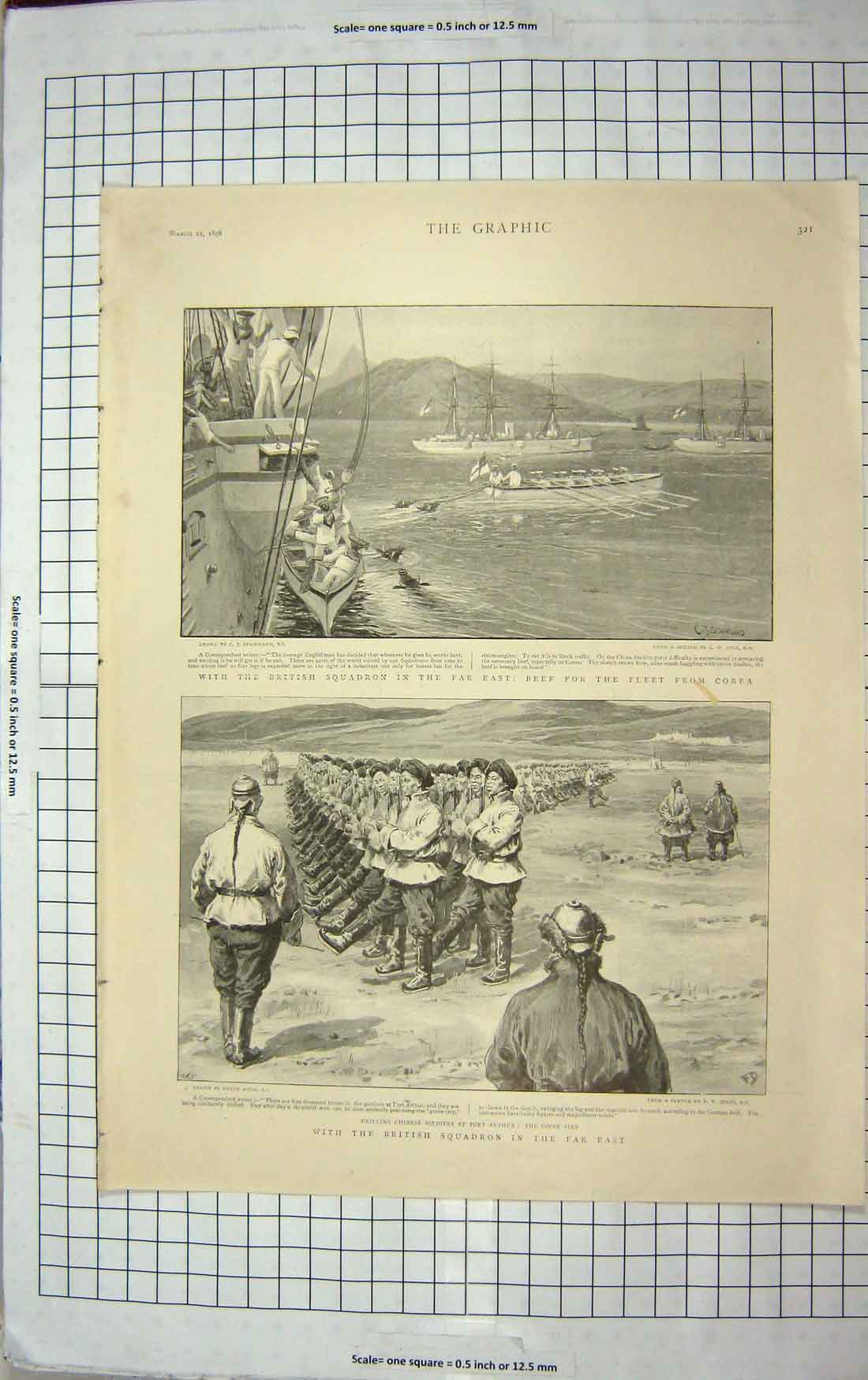 Original Old Antique Print 1898 British Siers Corea Ships Port Arthur Florence