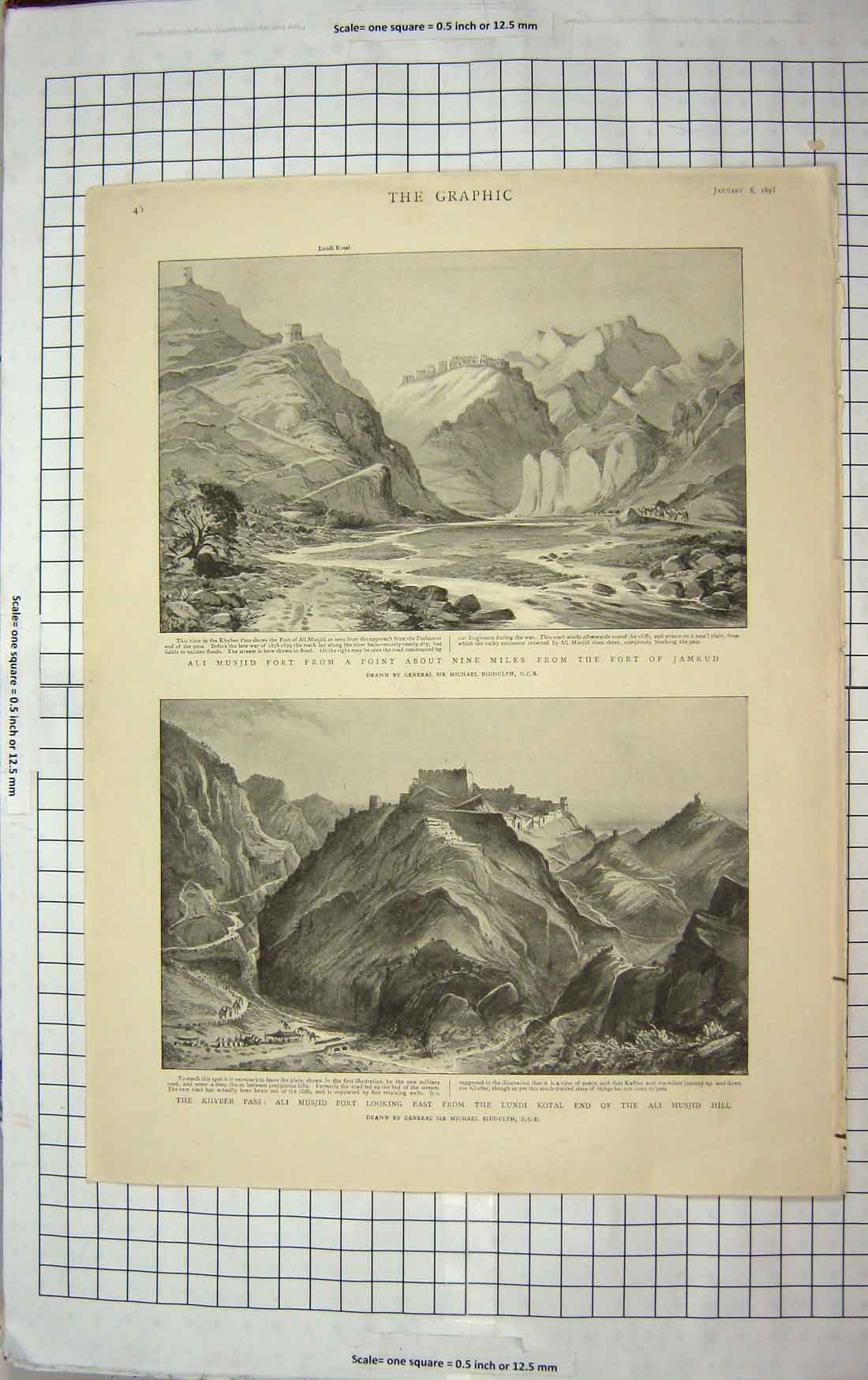 Antique Old Print 1893 Ali Musjid Fort Jamrud Khyber Pass Lundi Pantomime 19th