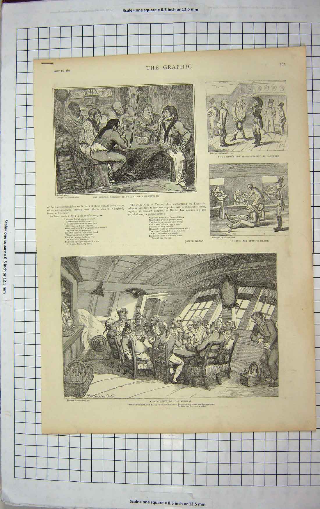 Original Old Antique Print 1891 Sailors Ship Cabin Port Admiral Navy Admiralty