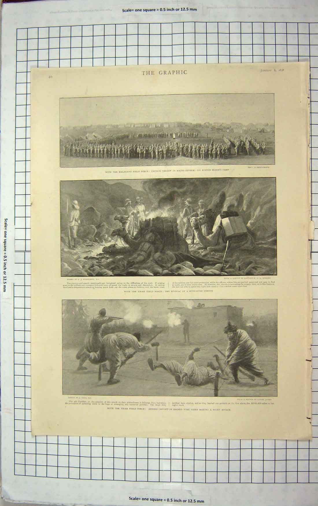 Original Old Antique Print 1898 Tirah Field Force Bindon Malakand Halsbury Her