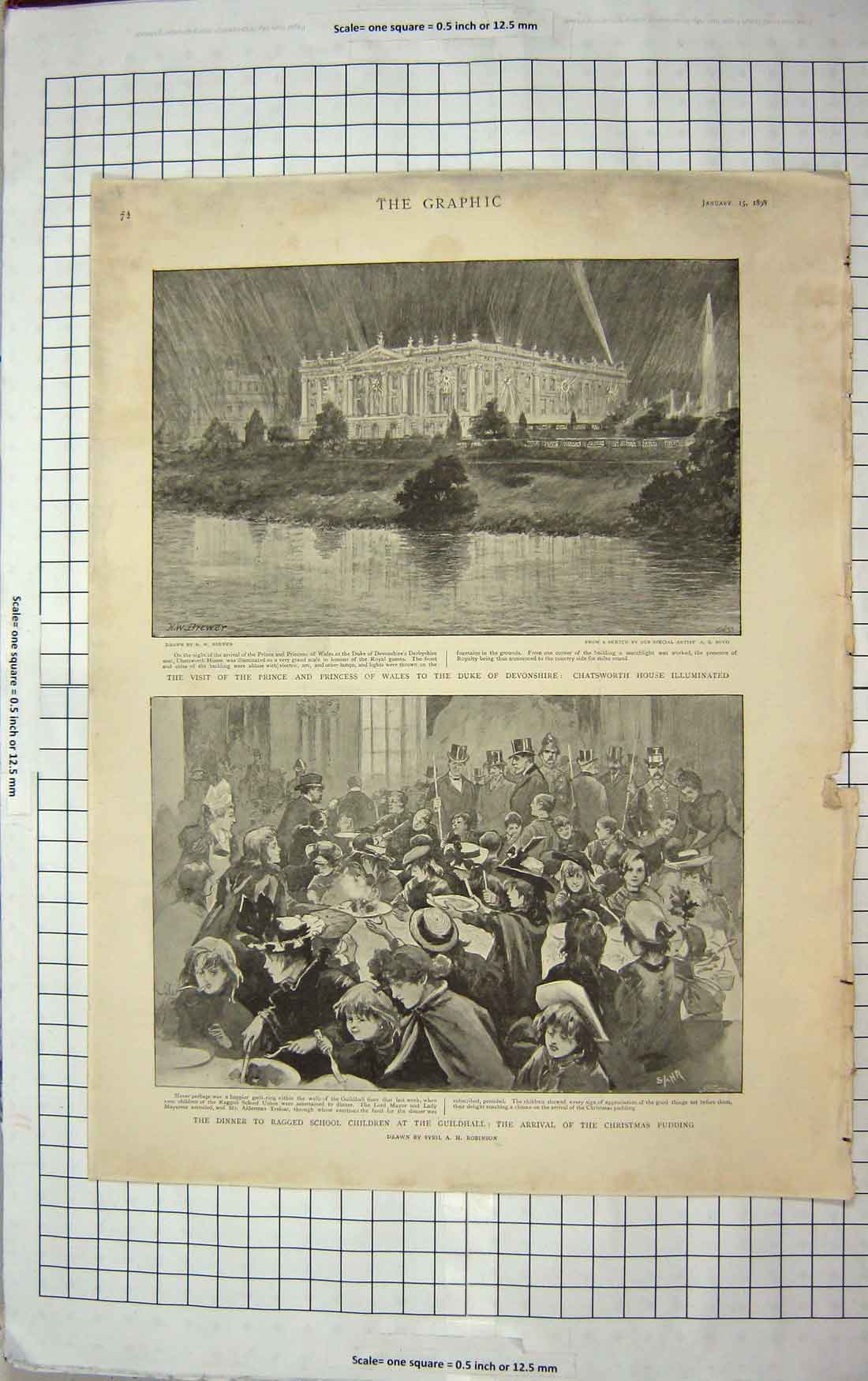 Original Old Antique Print 1898 School Children Guildhall Chatsworth Esterhazy