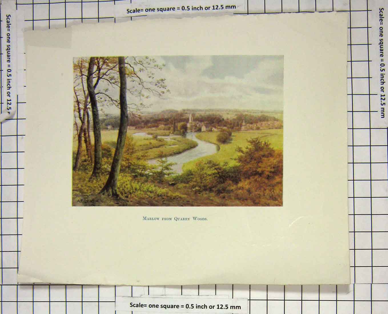 Original Old Antique Print Colour View Marlow Quarry Woods Quinton