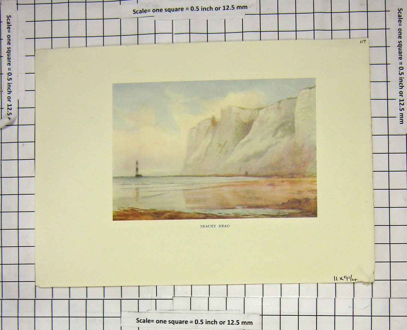 Original Old Antique Print Colour View Beachy Head England White Cliffs