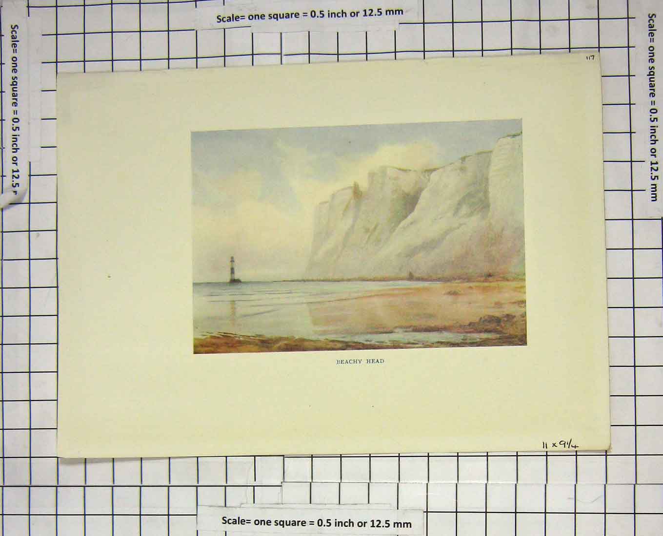 Original Old Antique Print Colour View Beachy Head England Lighthouse