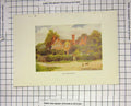 Original Old Antique Print Colour Scene Near Broomsgrove England House