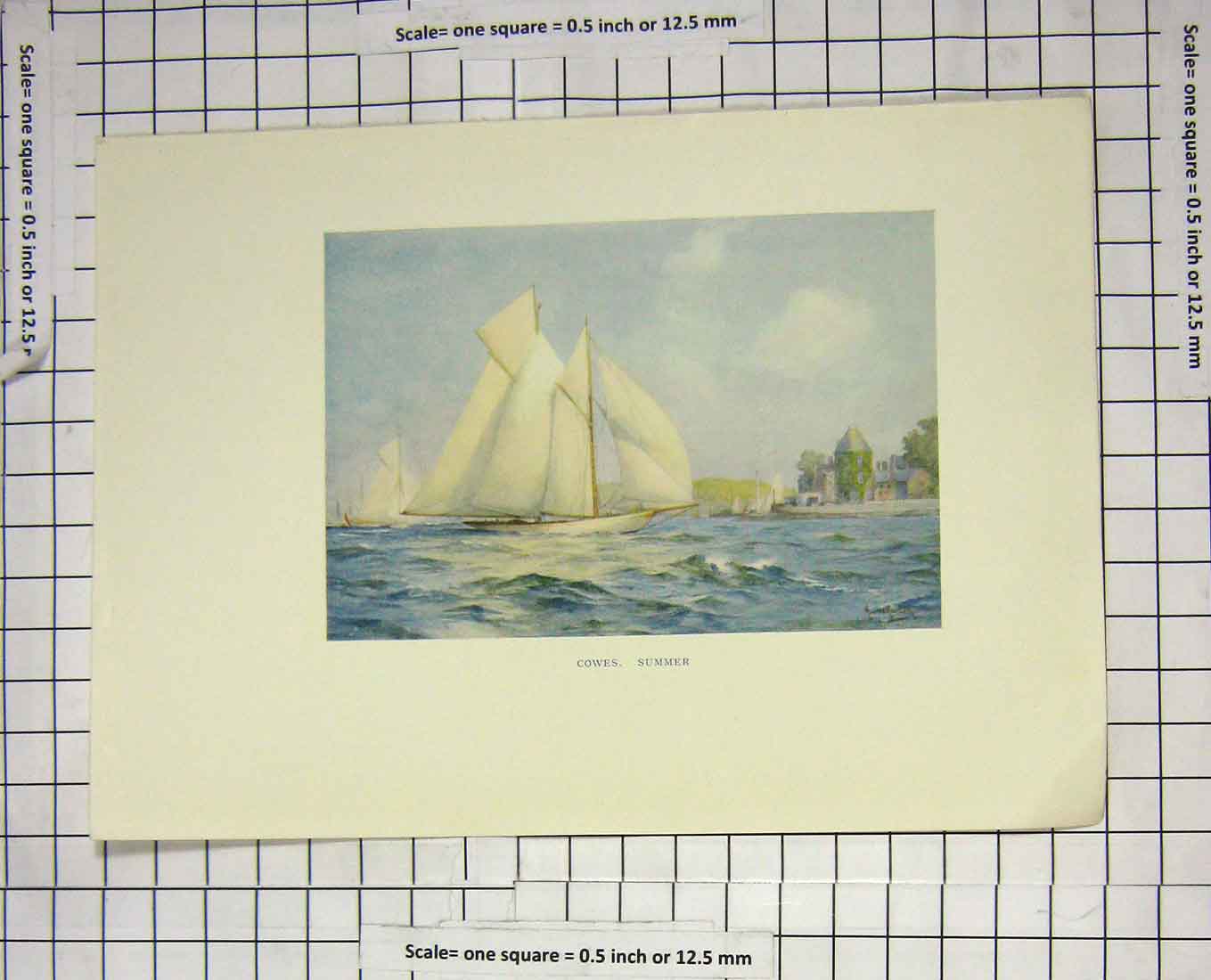 Original Old Antique Print Colour View Cowes Summer Regatta Sailing