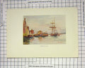 Original Old Antique Print Colour View Yarmouth England Sailing Ships