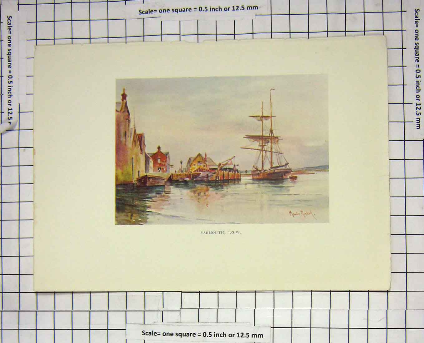 Original Old Antique Print Colour View Yarmouth England Sailing Ships