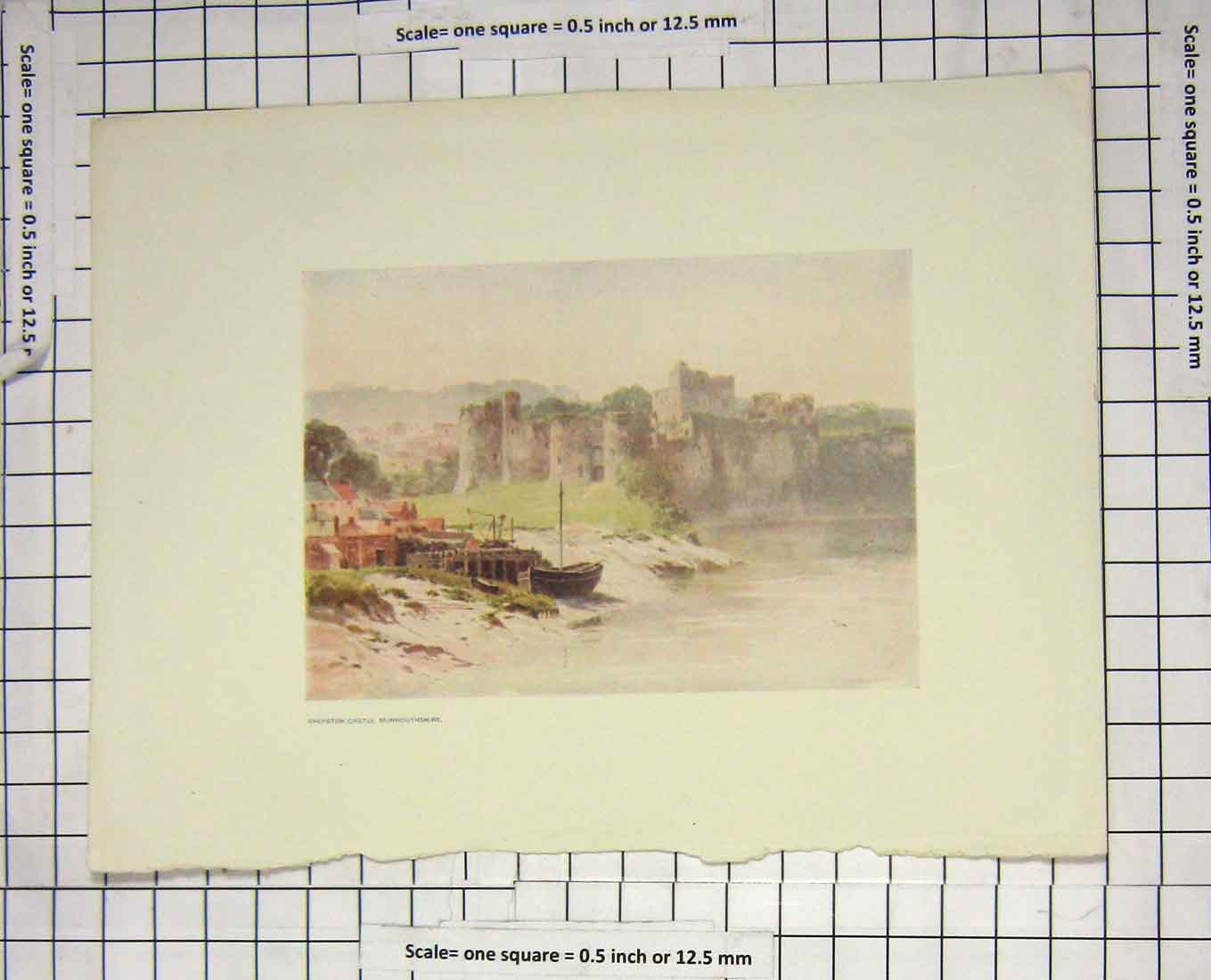 Original Old Antique Print Colour View Chepstow Castle Monmouthshire