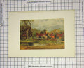 Original Old Antique Print Colour View House Geese Trees Lake Church