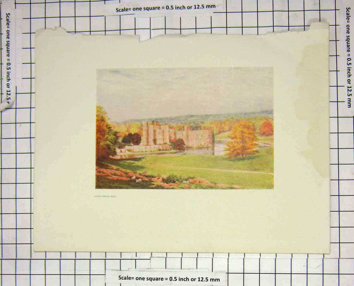 Original Old Antique Print Colour Leeds Castle Kent England Architecture